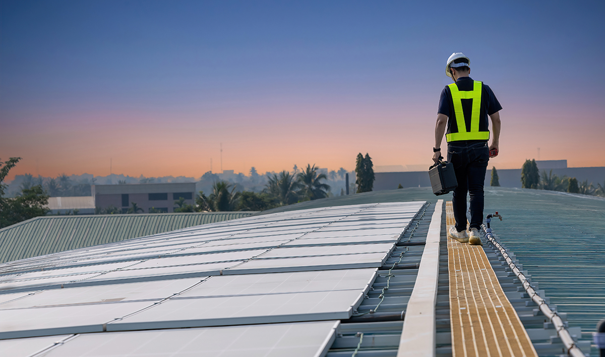 Inspector examining work done on a commercial building