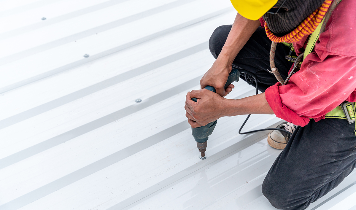 Roofing Tools, Construction Worker Install New Roof, Electric Dr