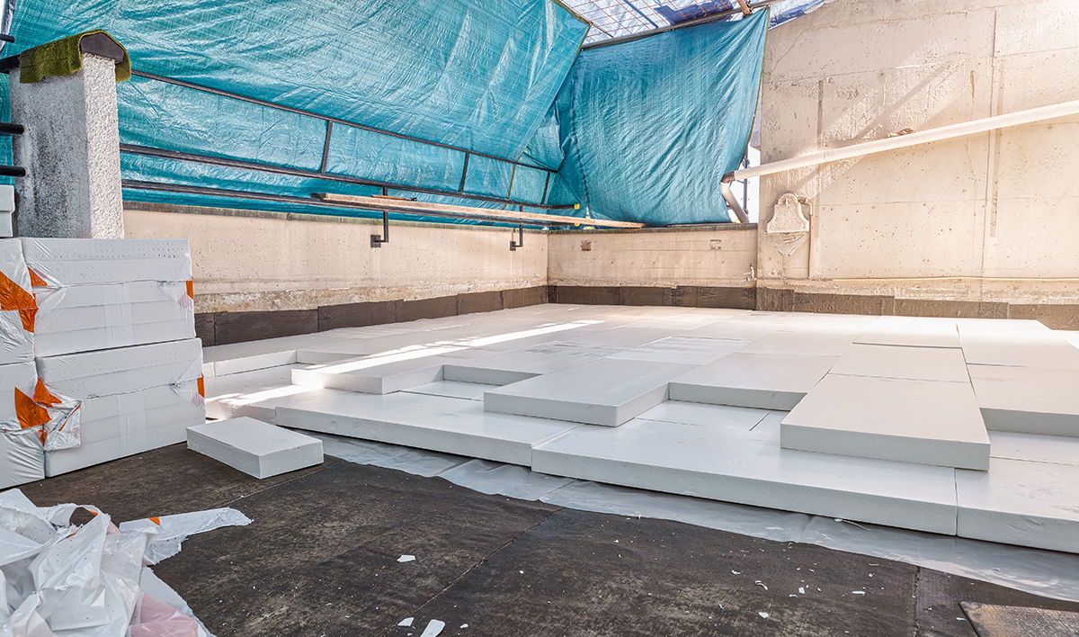 Styrofoam Insulation Sheets On House Terrace With Roof Function