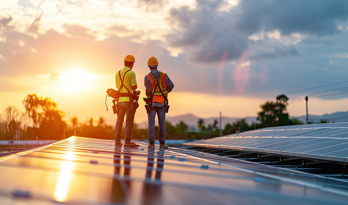 A Engineer Team Inspector Quality In Solar Roof Panel Installati
